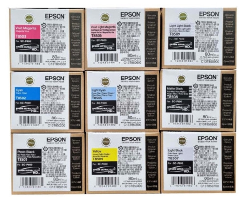 엡손 T850 정품잉크
T8501 포토검정
T8502 파랑
T8503 선명한 빨강
T8504 노랑
T8505 밝은파랑
T8506 선명한 밝은빨강
T8507 밝은검정
T8508 매트검정
T8509 더밝은검정